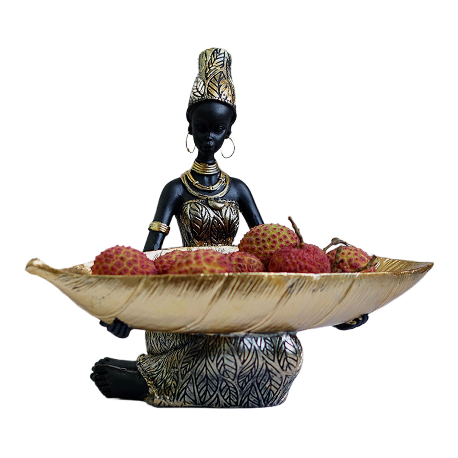 Plateau de service aux fruits African Femme en résine pour buffet et table de fête