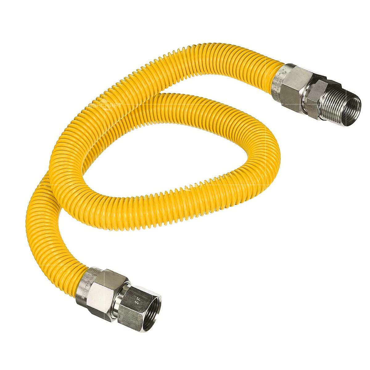 Flextron FTGC-YC34-36P 36" Flexible Yellow Epoxy Coated Stainless Steel Gas Line Connector With 1" Outer Diameter And 3/4" FIP X 3/4" Mip Fittings