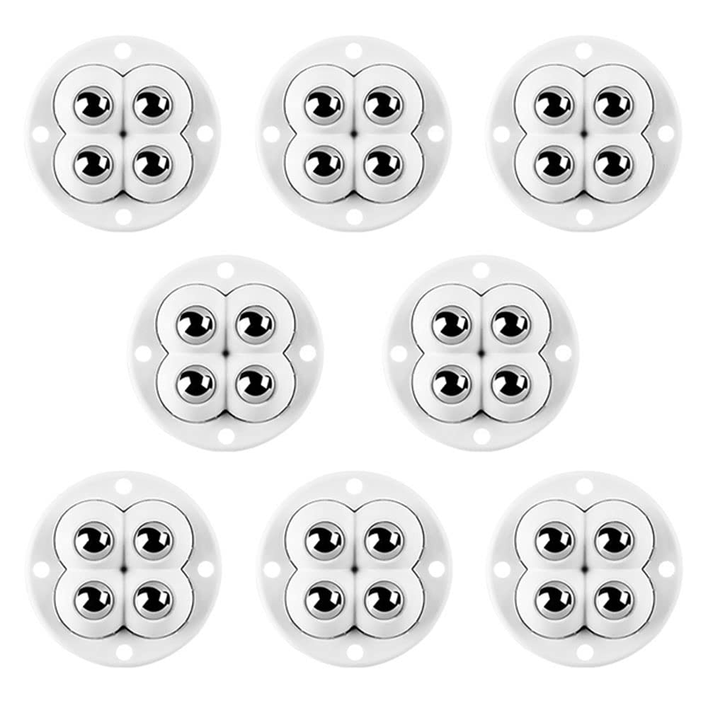 8PCS Self Adhesive Caster Wheels, 360°Rotation Mini Universal Wheels with Stainless Steel Roller Ball for Trash Can Storage Boxes (B White)