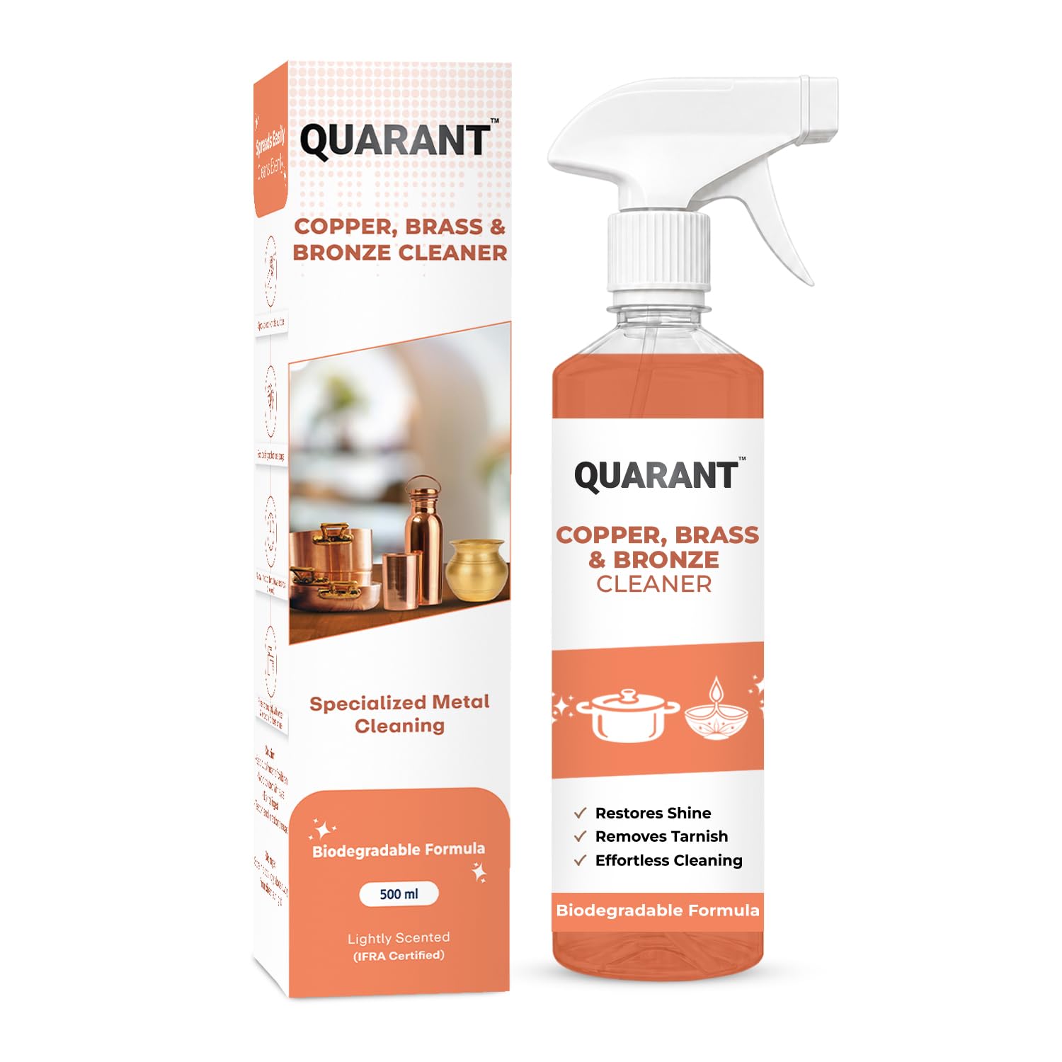 QUARANT Copper, Brass and Bronze Cleaner, Removes Tarnish & Stains, 500 ml | Restores Natural Shine, Easy Metal Cleaning Liquid Polish Spray for Utensils, Cookware, Drinkware, Idols & Diyas-image-21