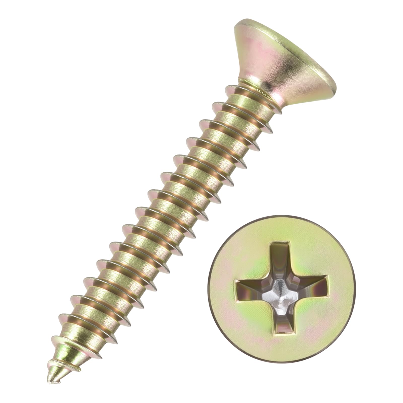 Kozelo 30pcs Phillips Flat Head Wood Screws - [#8x1"] Carbon Steel Countersunk Self Tapping Screws for Furniture Assembly, Interior Trim, Outdoor Construction, Color — image 1