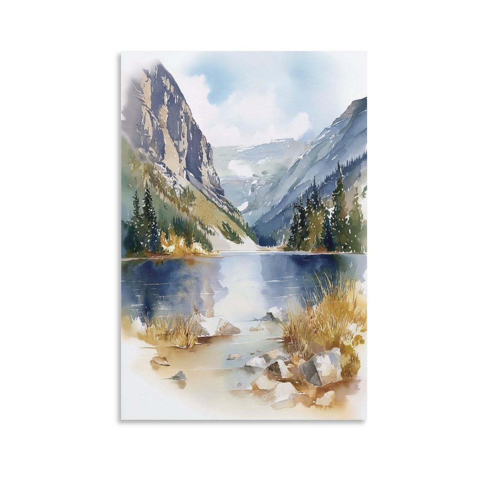 XWYMXZ Lake Louise Watercolor Tree 24x36inch(60x90cm) Vintage Travel Poster Watercolor Canvas Art