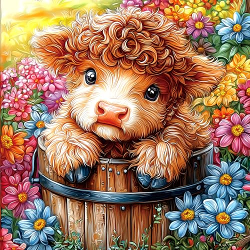 Image of Highland Cow 500 Piece Puzzles for Adults Cute Cow Flower Animal Jigsaw Puzzles 500 Pieces Difficult Unique Family Challenging Puzzle (20 inchx20 inch)