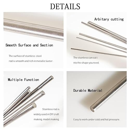 Miniatura 27 de 3 varillas redondas de acero inoxidable 304, 1/2 pulgadas de diámetro y 12 pulgadas de longitud, varillas de eje sólido de metal para la industria