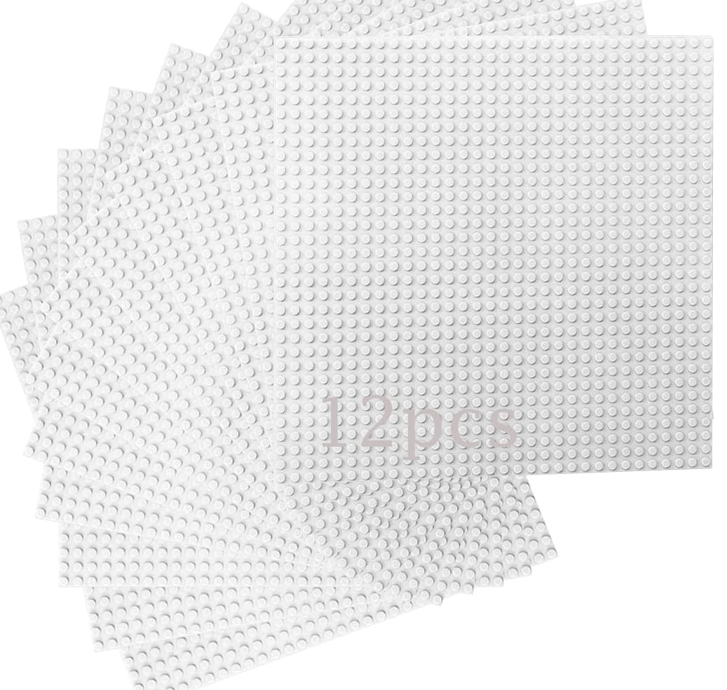 HUYIYI 12 Platten-Set Bauplatte Kompatibel mit Meisten Marken,Kompatibel mit Bauplatte Classic,25,5 x 25,5cm,Classic Weiß Grundplatte für Konstruktionen und für weitere Sets