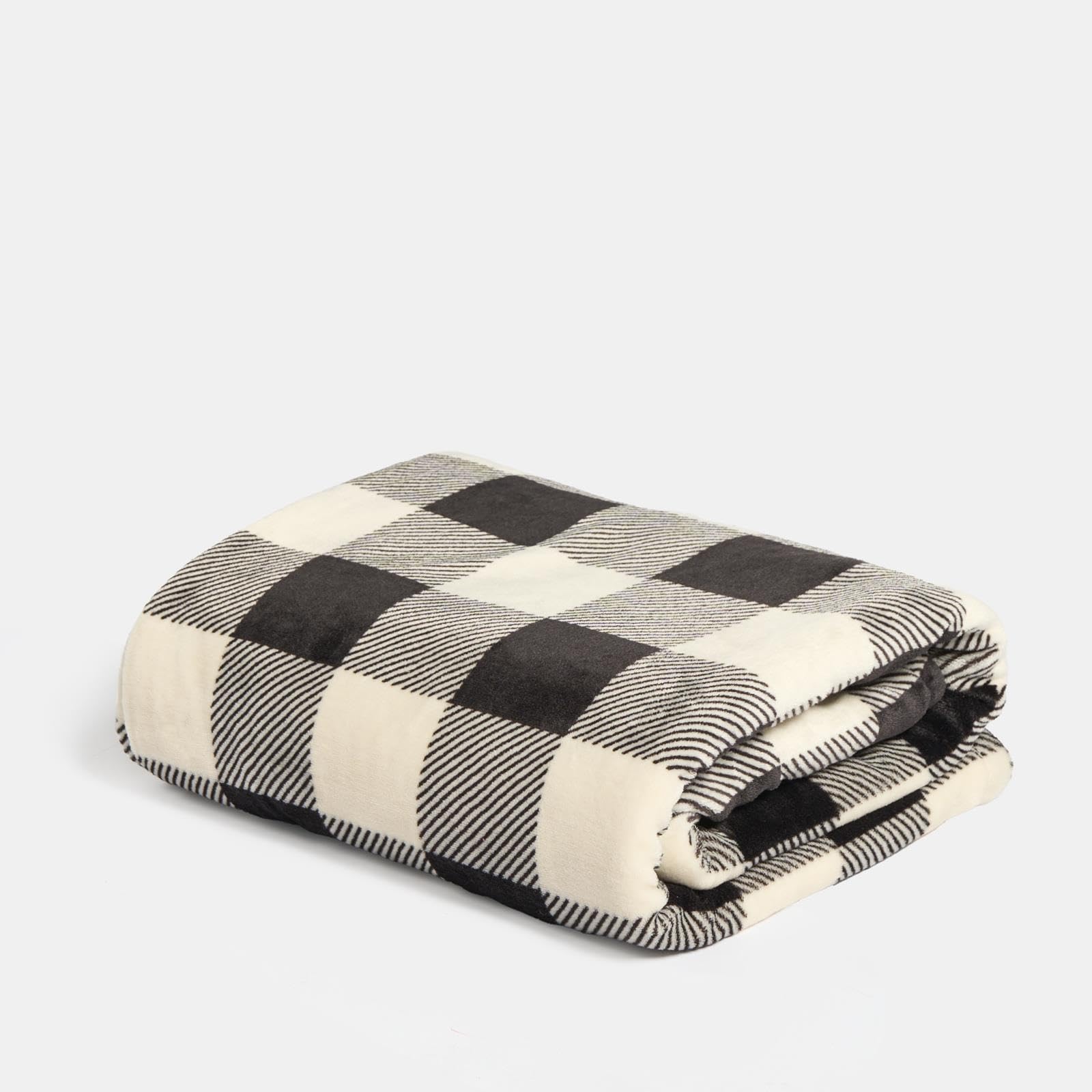 Ohs Mono Flannel Fleece Throw Blanket For Sofa, Super Soft Warm Gingham Print Blanket For Bed Reversible Sherpa Fleece Lightweight Fluffy Double Bed Throws, Chrome - 130 X 160Cm