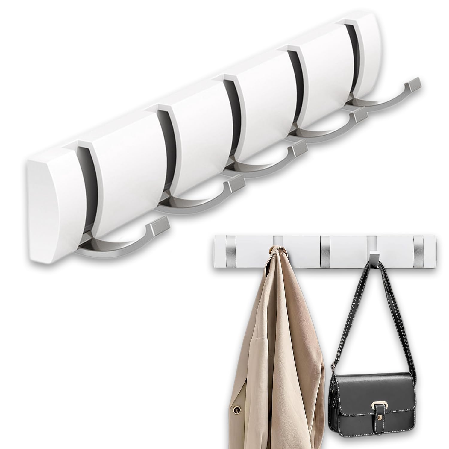 Appendiabiti da Parete con 5 Ganci,Nascosto Appendiabiti da Porta,Flip Attaccapanni da parete per Bagno,Camera da Letto,Studio,Armadietto