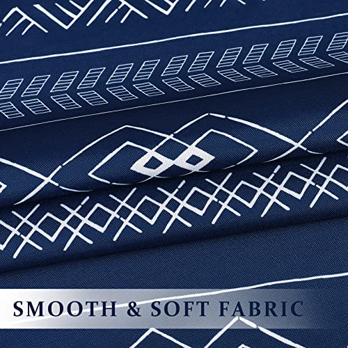 Caremee Kitchencurtains, 2 Panels Boho Geometric Farmhouse Tier Curtains Navy Blue Bohemian Printed Pattern Short Curtains Window Treatment, 26 × 30 Inch, Navy Boho #TOP2