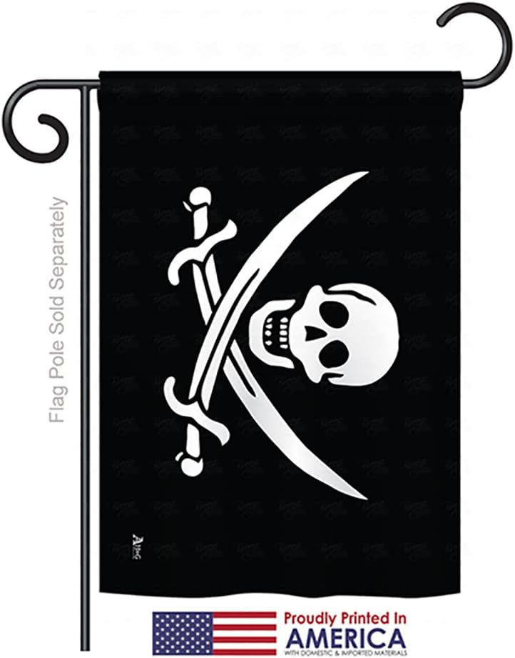 Jack Rackhams Garden House Flags Set Coastal Pirate Ship Skull Treasure Map Carribean Jolly Blackbeard Small Decorative Gift Yard Banner Made In USA 28 X 40