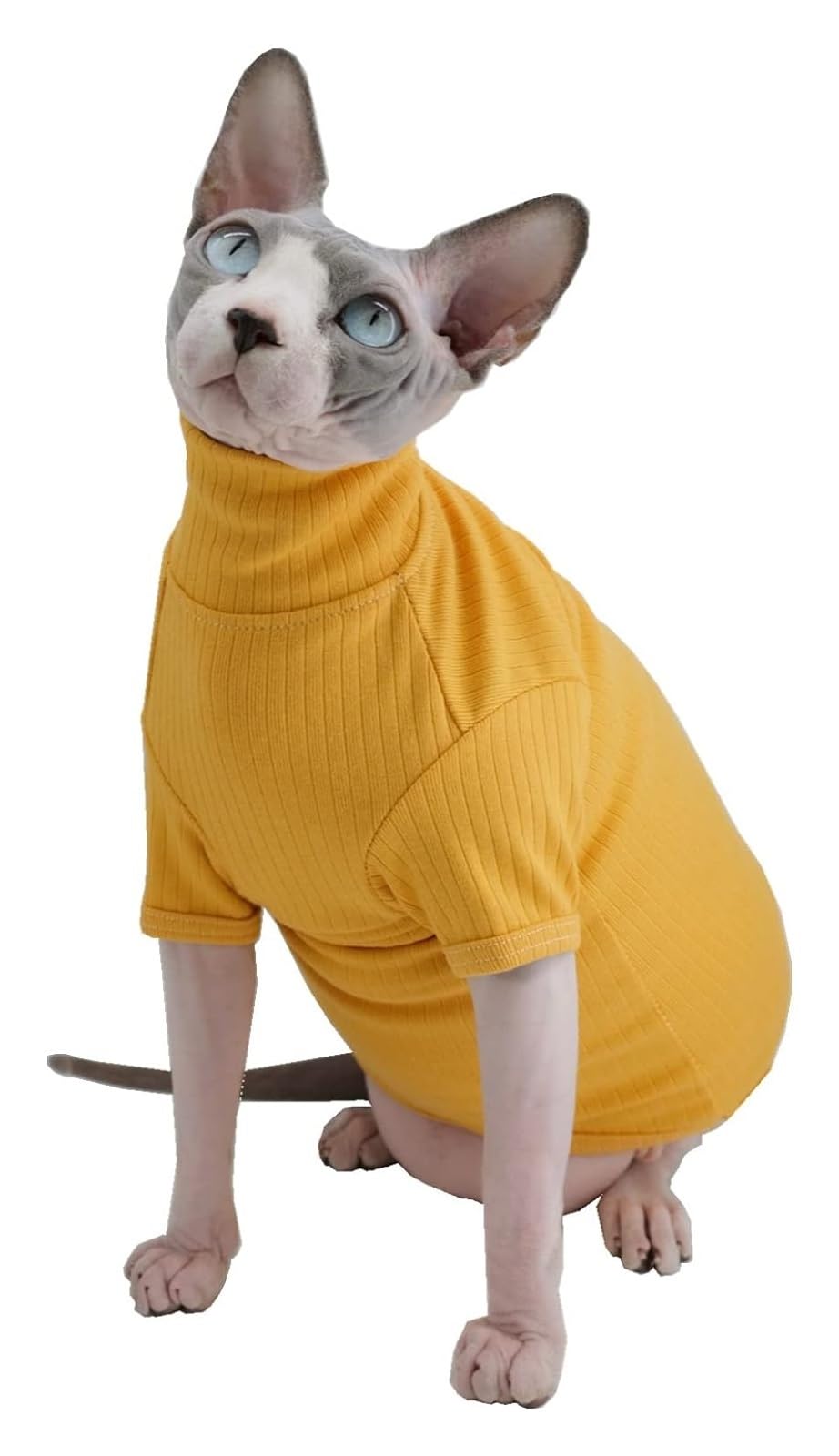 Fbhappiness Cat Clothes Hairless Cat Clothes Cats Shirt Cat Turtleneck Cotton Sweater Pullover Kitten T-Shirts With Sleeves Cat Pajamas Jumpsuit For Cornish Rex, Devon Rex, Peterbald (