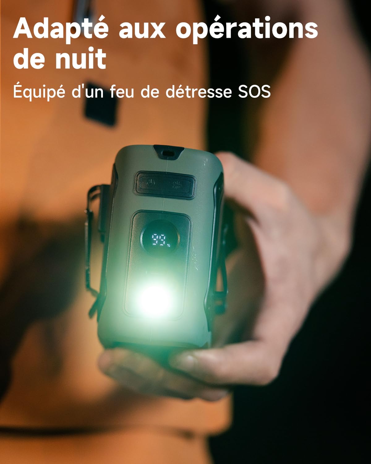 2026 Ventilateur de taille portable rafraîchissant,29H batterie rechargeable 8000mAh USB-C,5 vitesses 13000 tr/min,avec éclairage LED et SOS pour chantier,camping,randonnée,travail,abricot