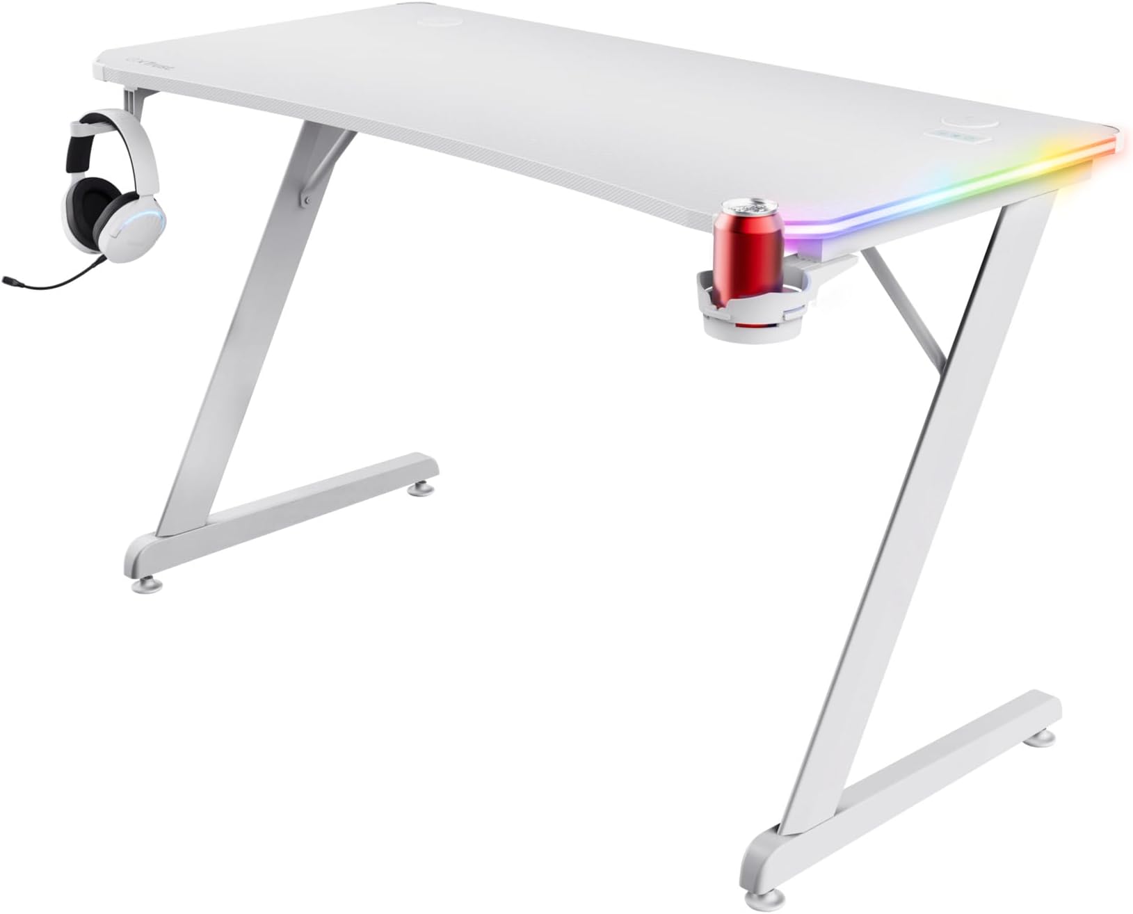 Trust Gaming GXT 709W Luminus RGB White Gaming Desk with LED Lights, 10 ...