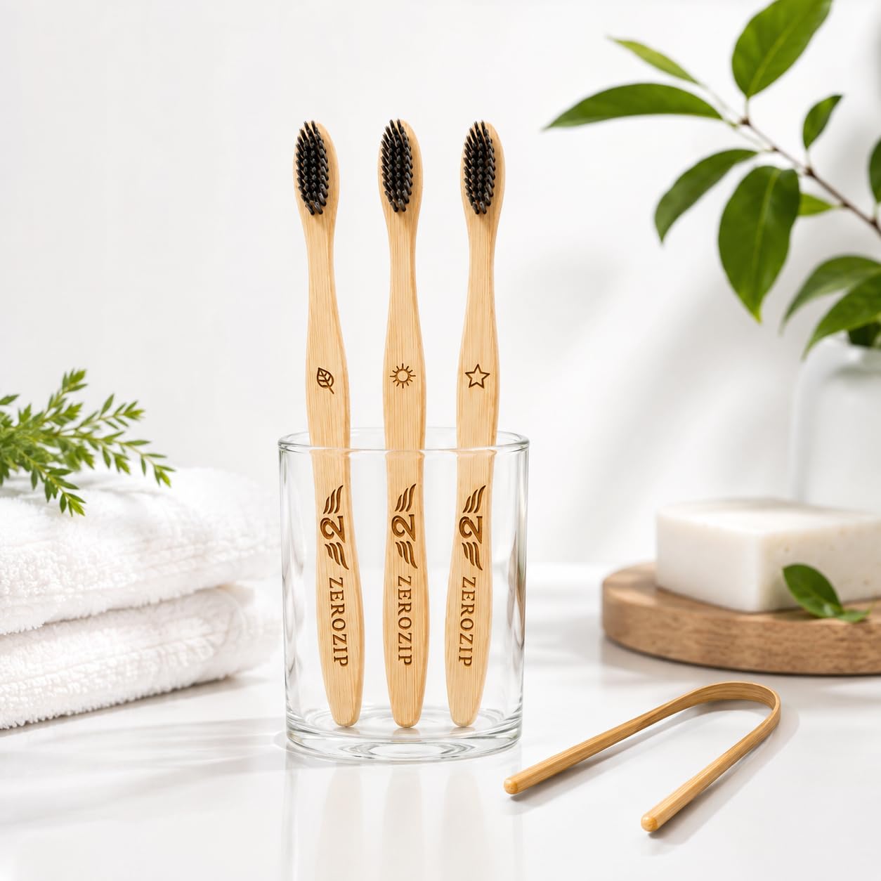 Organic Bamboo Toothbrush with Charcoal Infused Soft Bristles and Bamboo Tongue Cleaner, Pack of 3 (Pack of 3)|Soft Bristles, Biodegradable, Anti-Bacterial, Eco-friendly, Natural-image-9