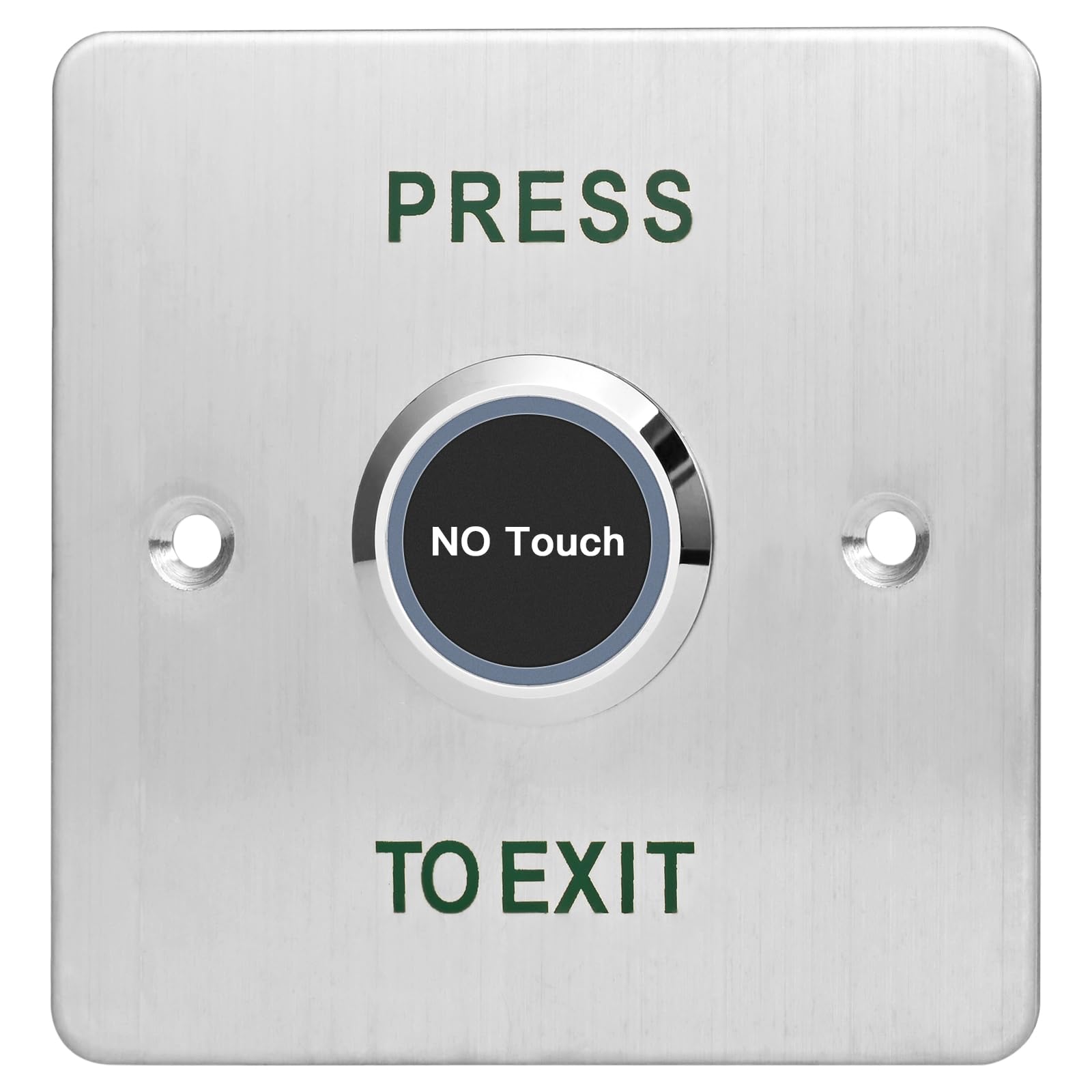 No-Touch Infrared Push to Exit Button with Green LED Indicator, Indoor Stainless Steel Panel Exit Access Control Switchl, featuring NC, COM, and NO Outputs (SNT886-86X86mm)