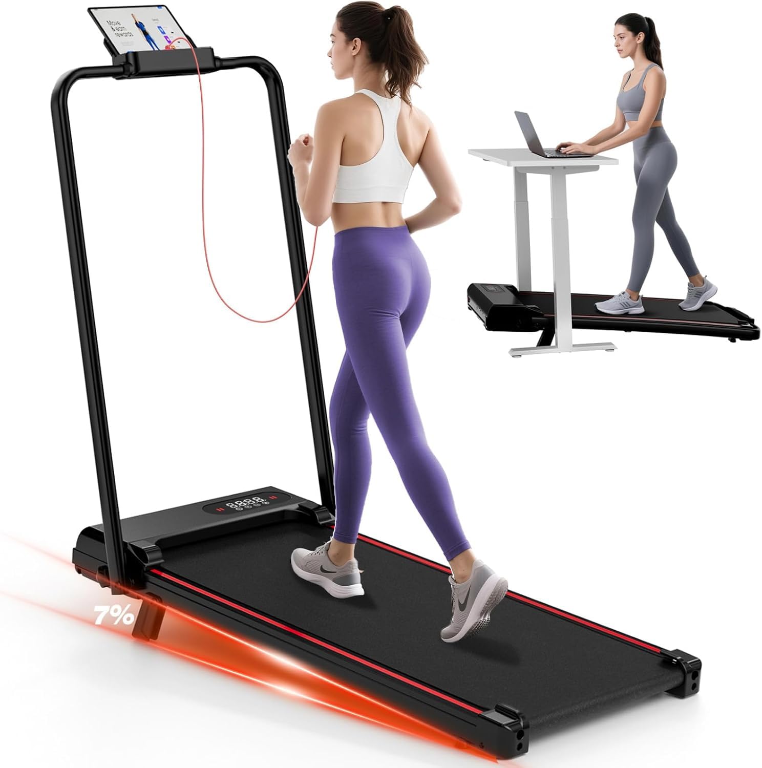 HomeFitnessCode Folding Treadmill - Walking Pad 2.5HP Under Desk Treadmills for Home,1-8km/h Speed Range,LED Display & Remote Control,No Assembly Required (Black)