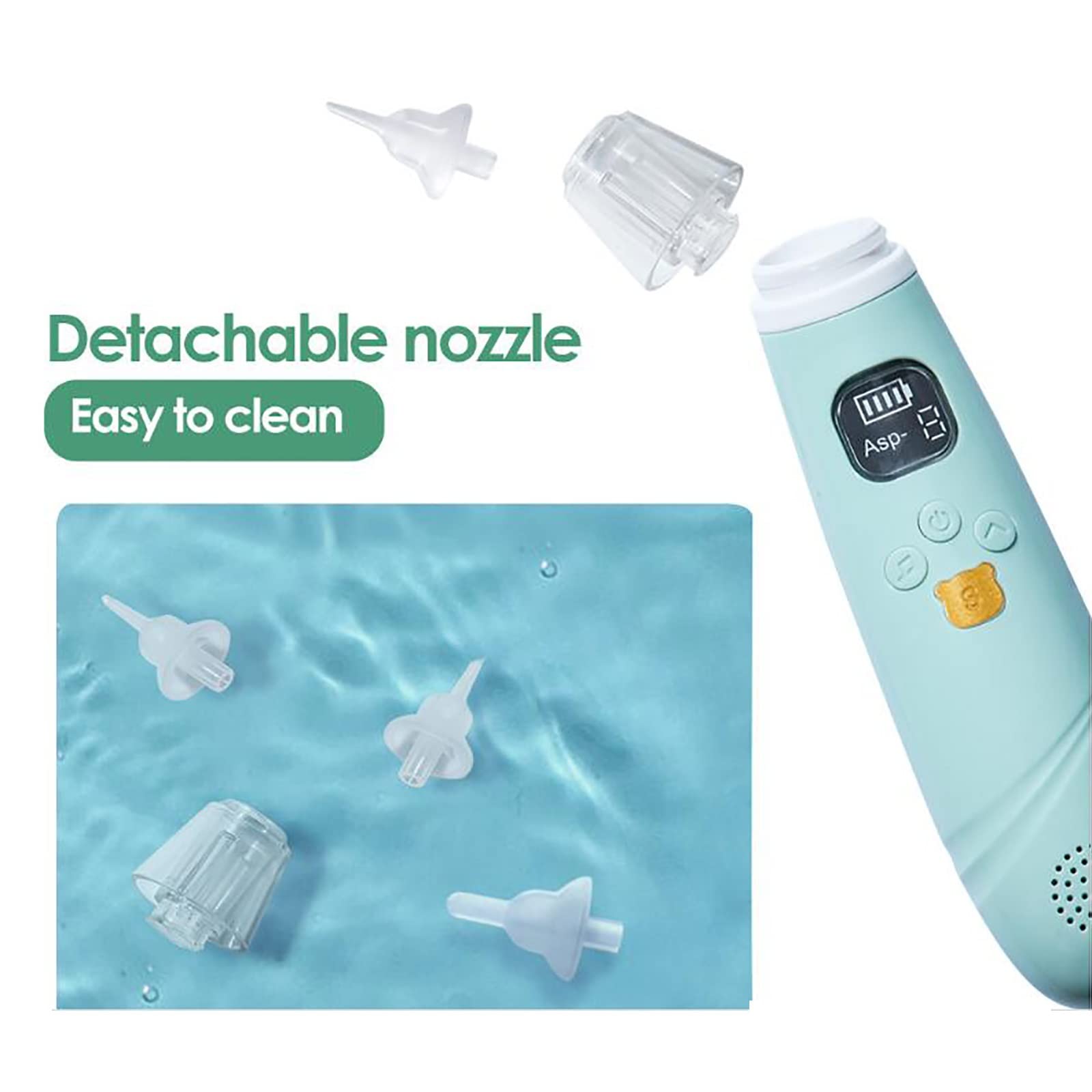 Máquina de Limpieza de Enjuague Nasal Aspirador de Nariz eléctrico para niños pequeños, removedor de mocos con 3 Puntas de Silicona con 3 Niveles de succión (Color : Blue)