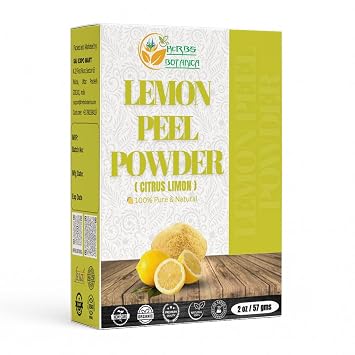 Herbs Botanica Lemon Peel Powder 100% Pure & Organic Dried Lemon Zest Powder for Cooking, Baking, Skin Care & DIY Beauty Natural in Resealable Pack 2 oz