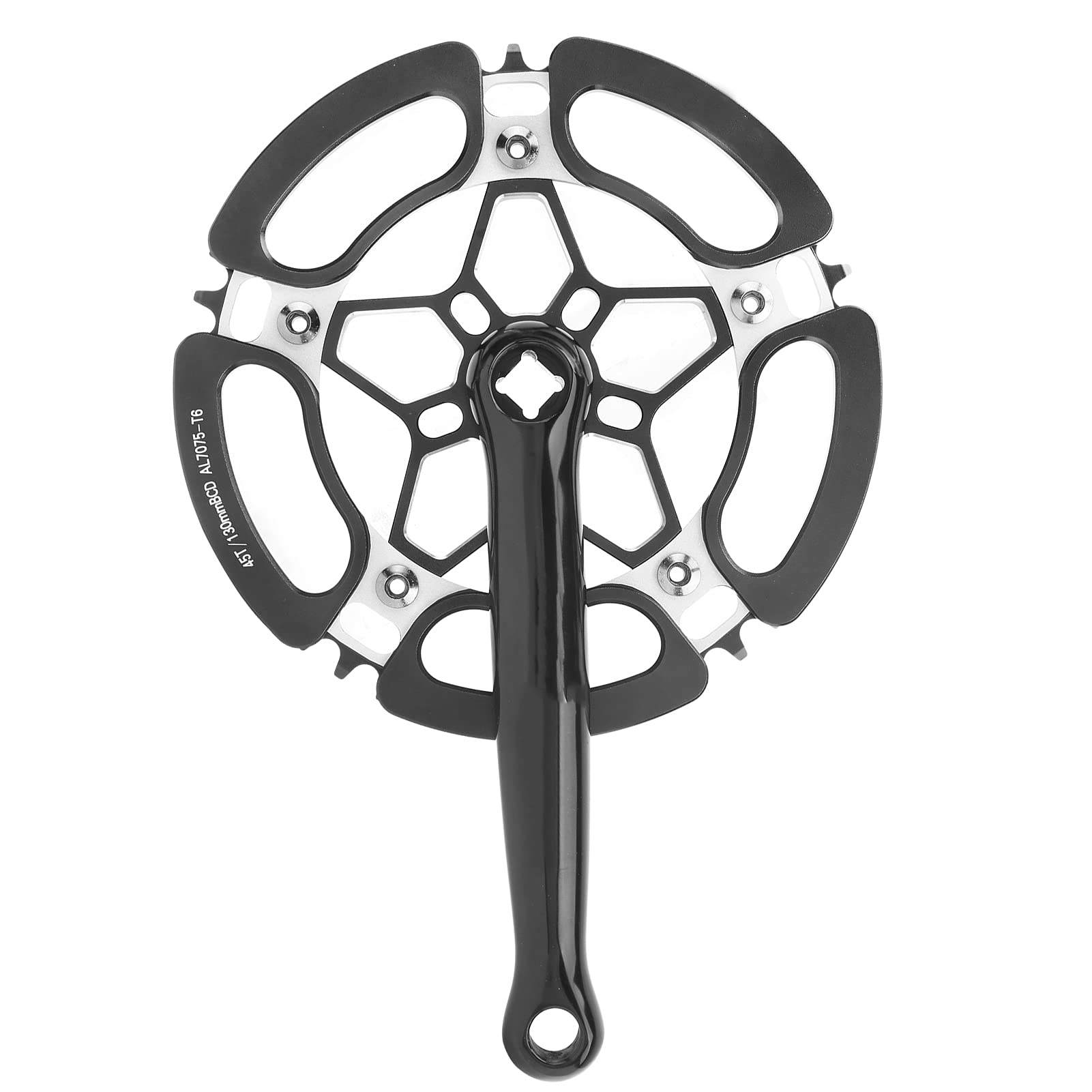 Mechanizm Korbowy Rowerowy, 45T Aluminiowa Korba Jednobiegowa Ramię Korby do Roweru Górskiego Zestaw Ramienia Korby Rowerowej do Roweru Górskiego(czarny)