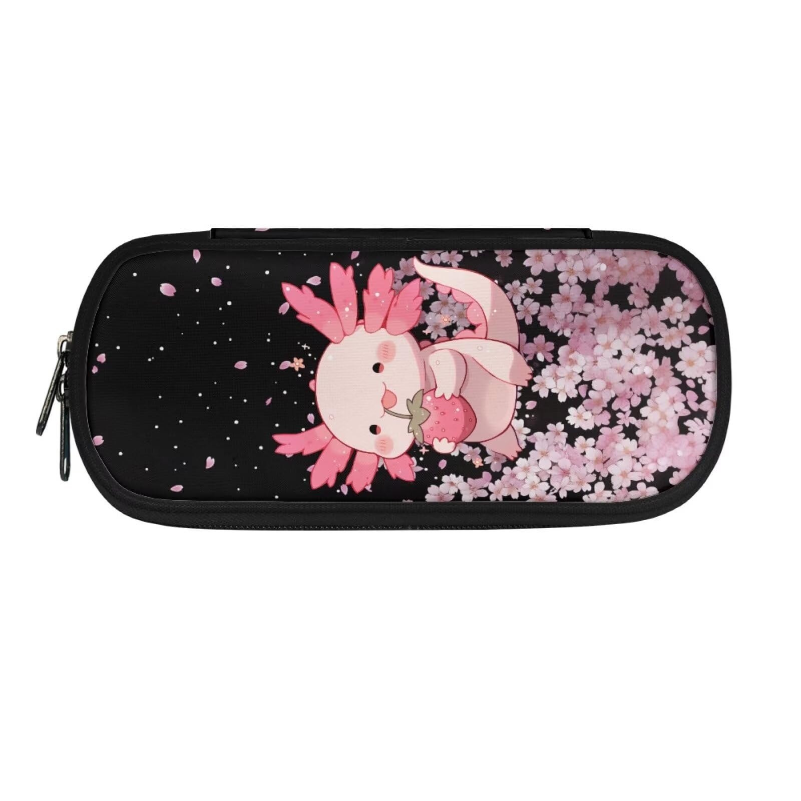 Howilath Axolotl Pencil Case Students Pencil Cases for School Strawberry Cherry Blossom Pen Pouch Holder Cute Pen Bag Pouch Holder with Compartments