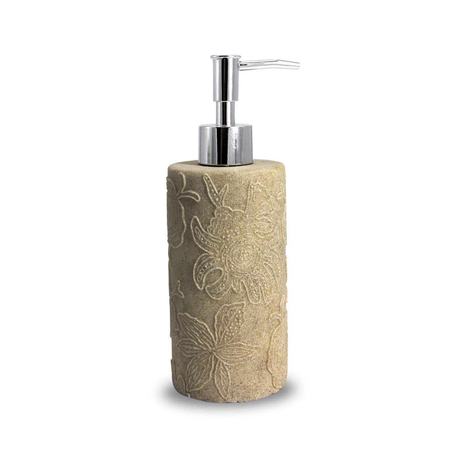 Market 99 VON CASA Stone Age Embossed Leaf Design Large Size Hand & Dish Soap Dispenser – Rust Proof Chrome finish Pump – Polyresin– Ideal for Kitchen Dish Soap, Hand Soap, Essential Oil Etc- 420 ML, Stone Finish