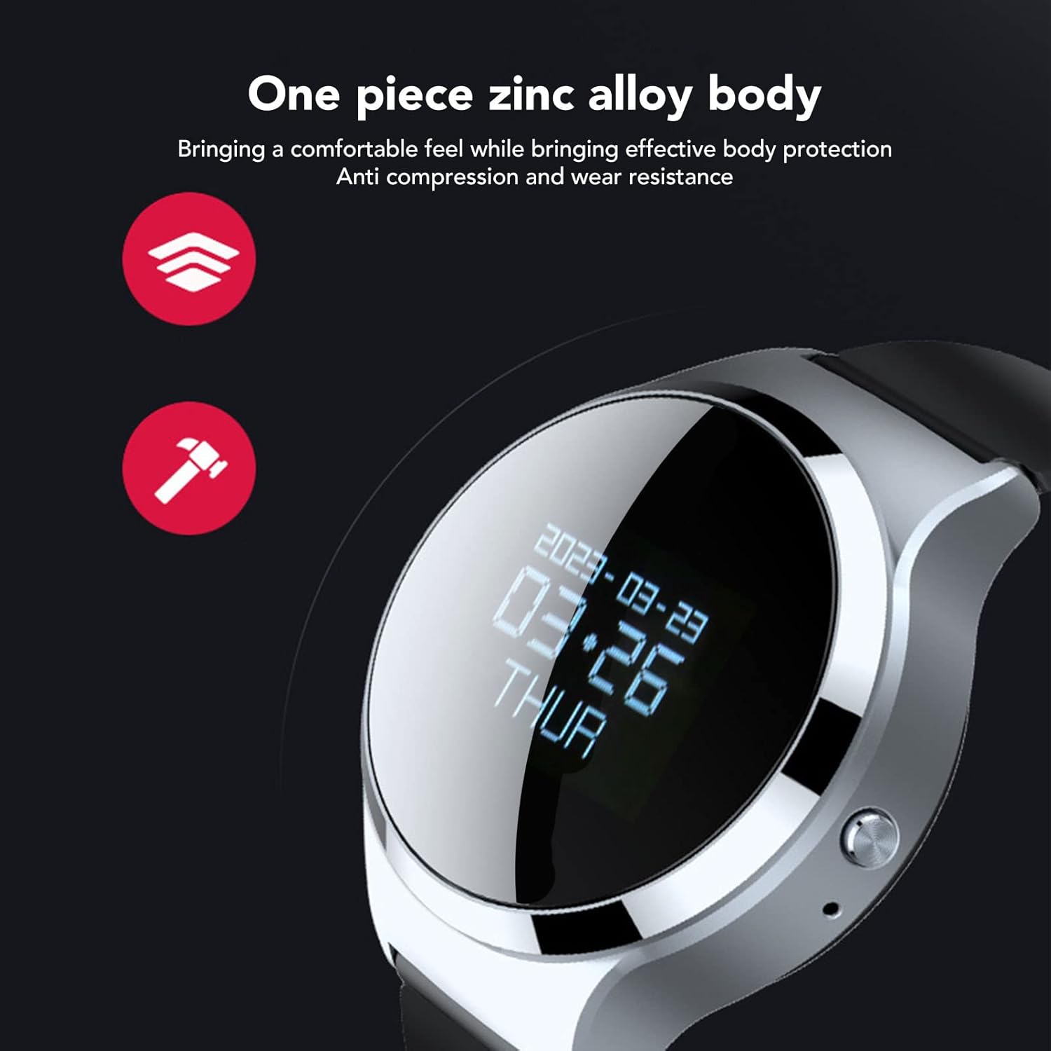 Close-up of Jectse Voice Recorder Watch showing zinc alloy body