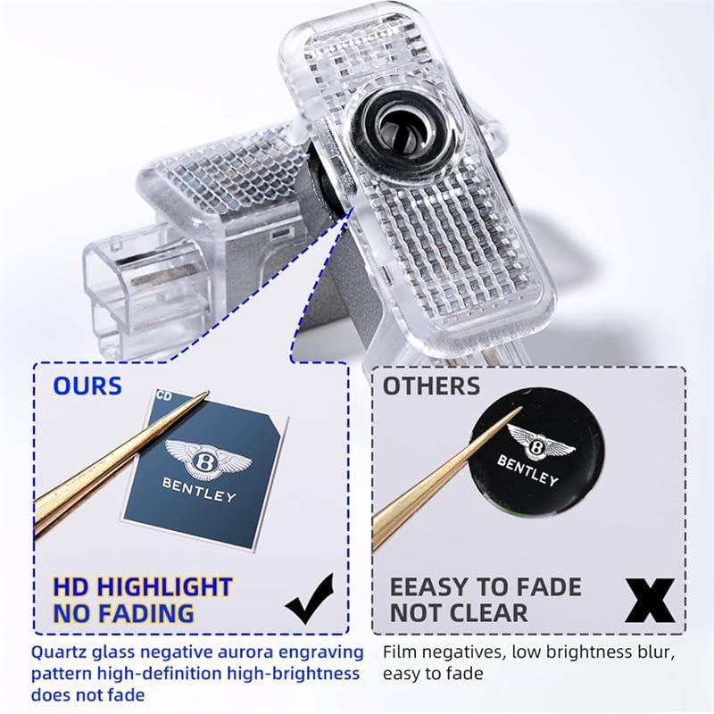 Never Fade HD LED Door Light Logo Projector Compatible with Flying Spur/Bentayga/Continental GT/Mulsanne/Arnage Series Accessories, 2 Pcs 3D LED Ghost Shadow Laser Car Courtesy Step Light
