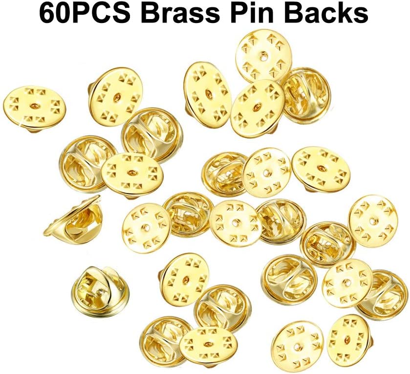 Pin Backs, Lapel Pin Backs, 50PCS Brass Metal Pin Backings for Brooch Tie Hat Badge Insignia, Gold
