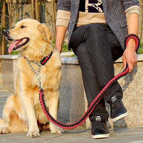 Rope Dog Lead, Strong Dog Leash with Collar, Nylon Eight Strand Braided Dog Slip Leads for Large Medium Small Dogs (Black Red, 120CM) - Image 4