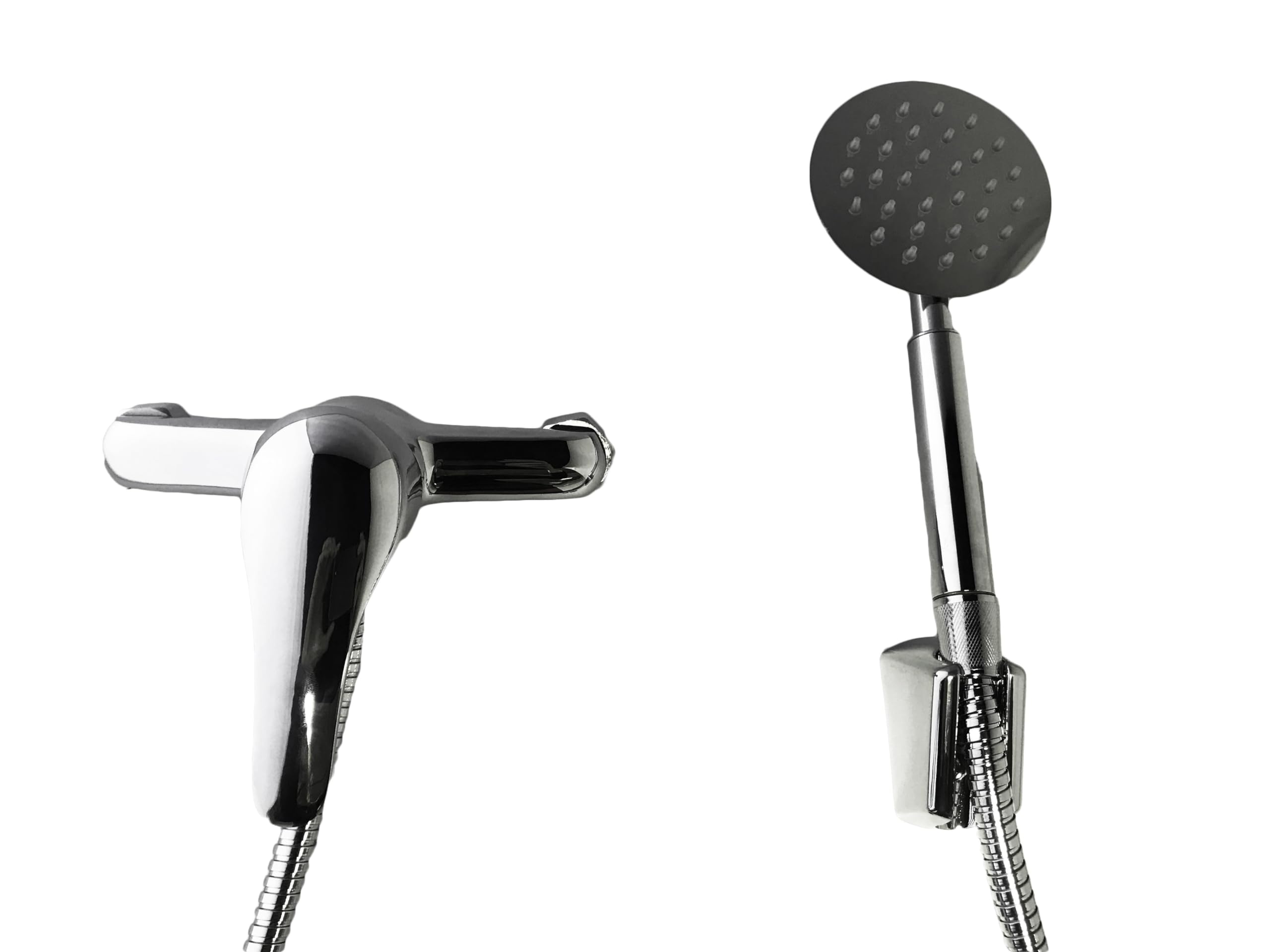 Miscelatore Esterno Doccia in Ottone Cromato Completo con Raccordi Eccentrici Inclusi, Flessibile da 150 cm e Doccetta in Acciaio Inox Anticalcare, Facile Installazione e Design Moderno