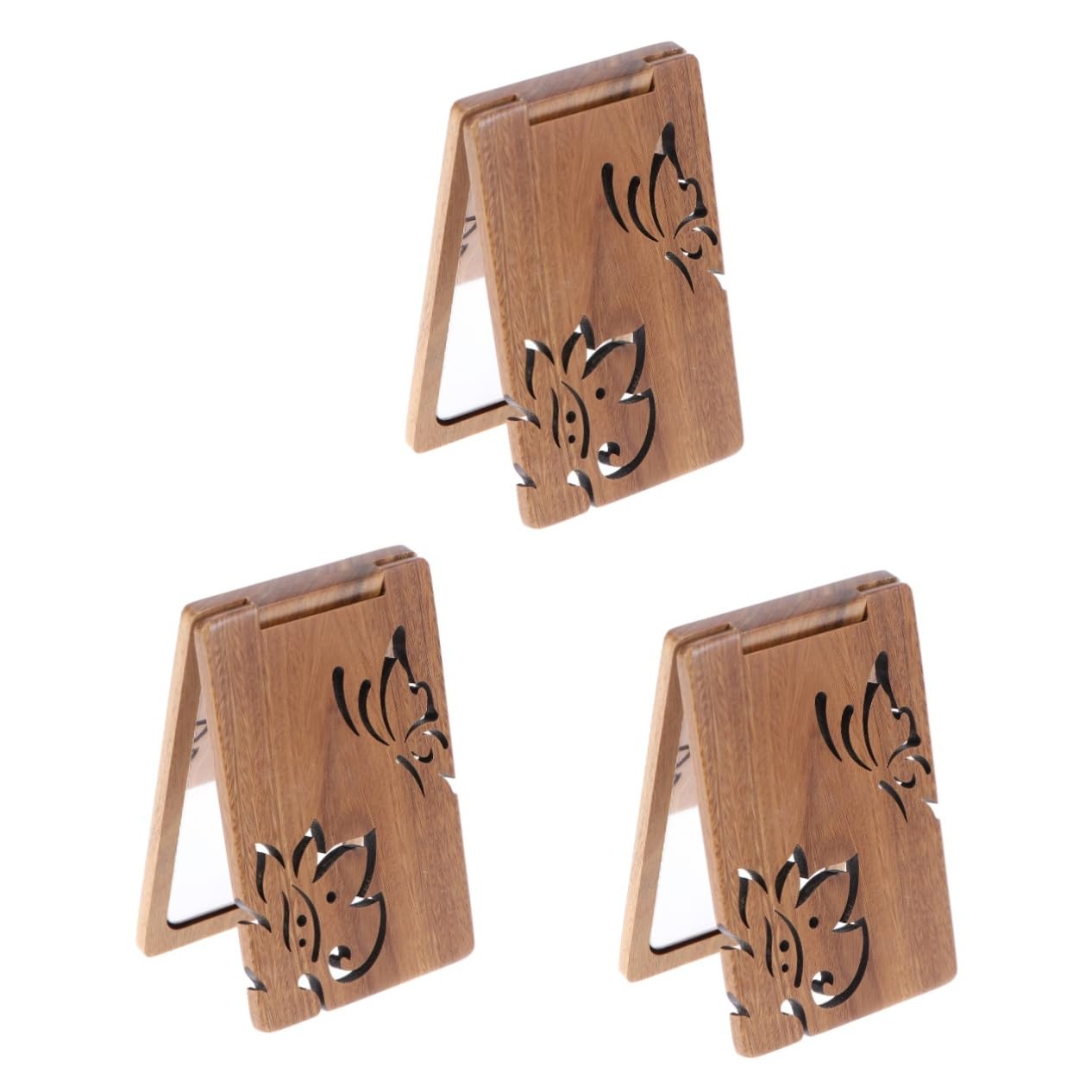 MAGICLULU 3 Pezzi Specchio Per Il Trucco Compatto in Legno Naturale Specchio Pieghevole Portatile Per La Routine Di Bellezza Da Viaggio