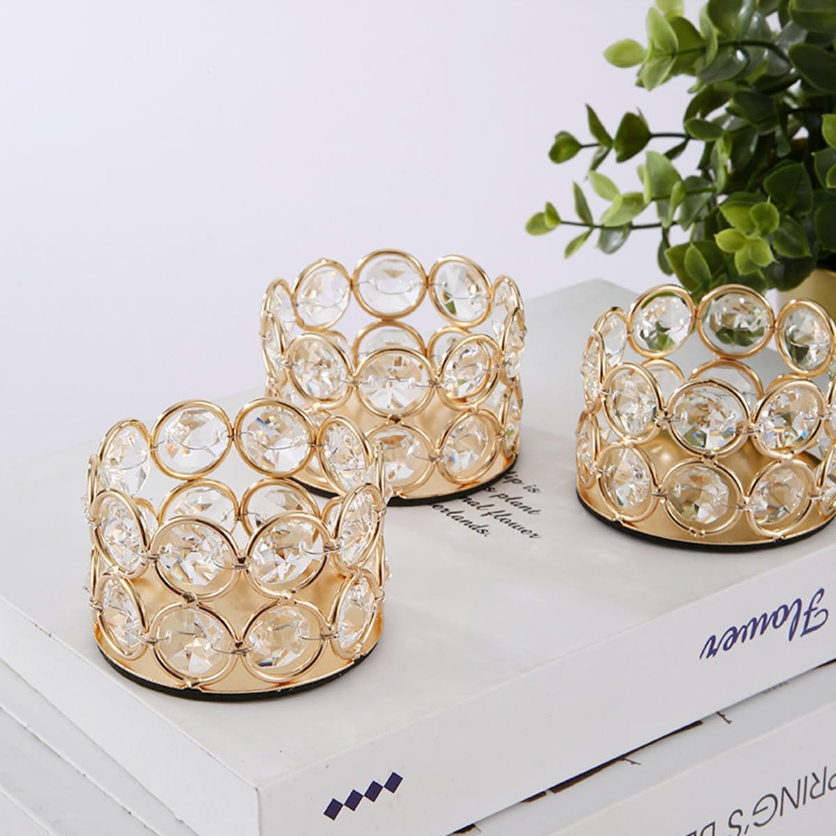 3‑Piece Gold Candle Holders – European Crystal & Metal Candle Holder Set, Vintage Iron Candle Stand for Decor, Nordic‑Style Romantic Tea Light Candle Holder for Living Room, Fireplace & Anniversary