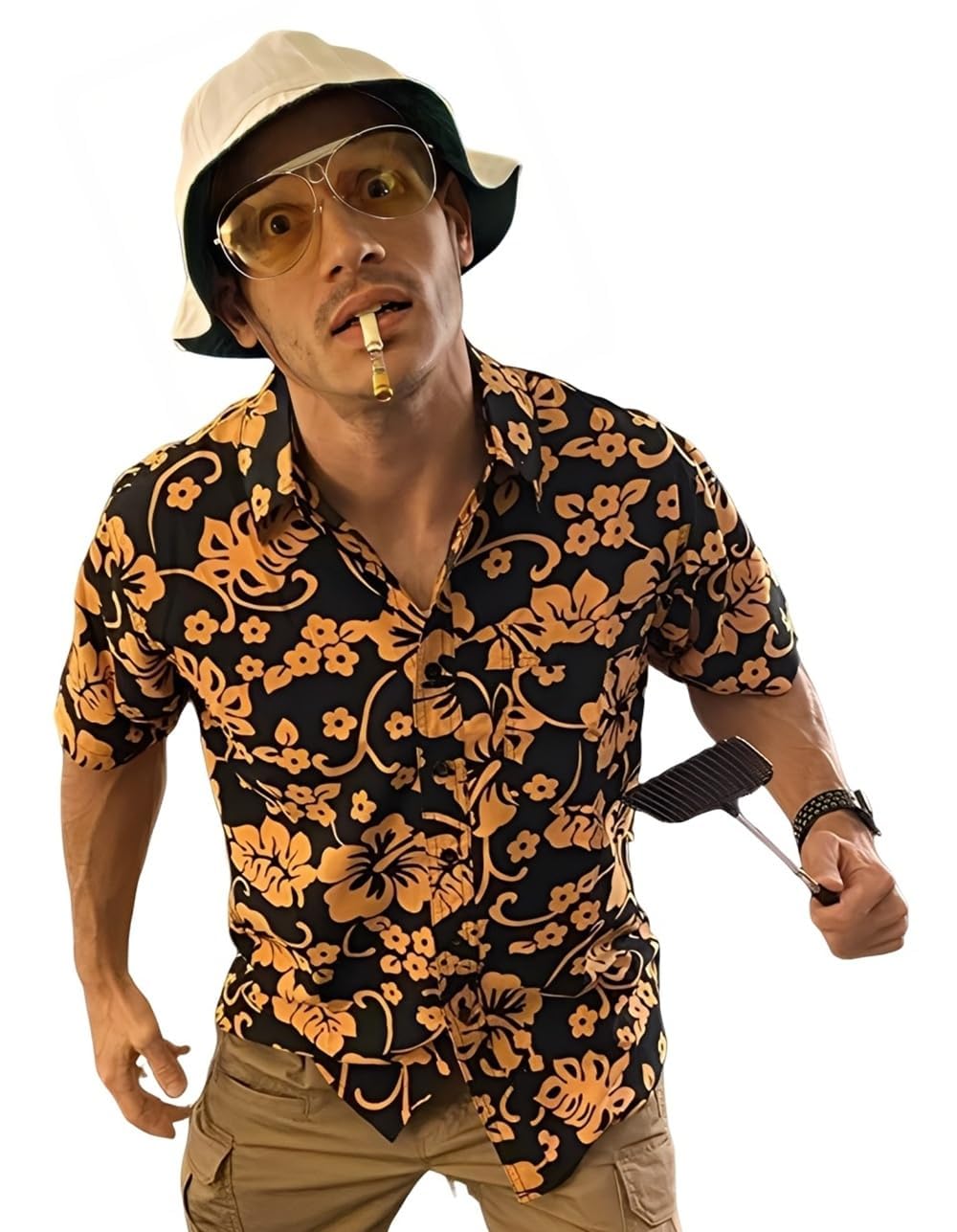 Fear And Loathing Las Vegas Costume Shirt Hat Cigarette Holder Orange Glasses Bug Swatter Duke Outfit Set (XXL)