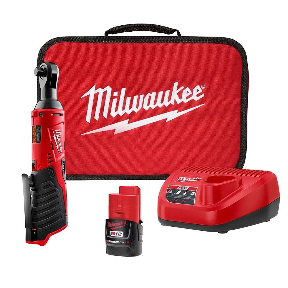 Milwaukee Electric Tool 2457-21 Cordless Ratchet Kit, 12 V, Li-Ion, 3/8" Ratchet" g Chuck, 250 RPM