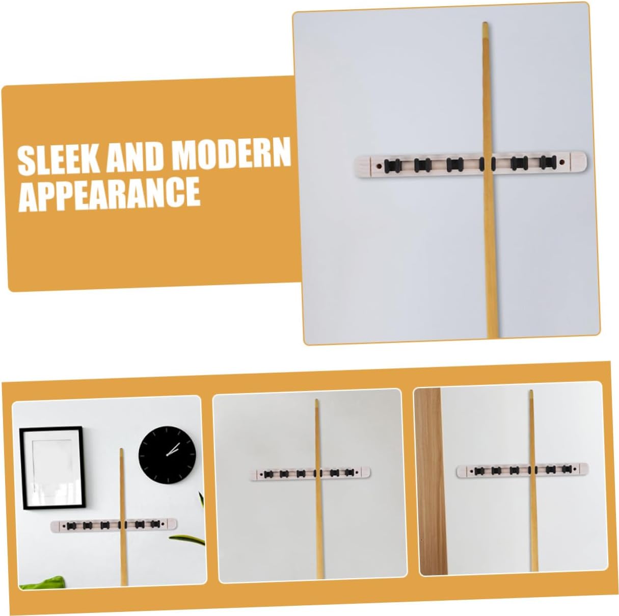 2 Pairs Wall Mounted Billiard Cue Holder 6-hole Solid Wood Pool Cue Rack White Finish Billiards Storage Organizer for Game Room
