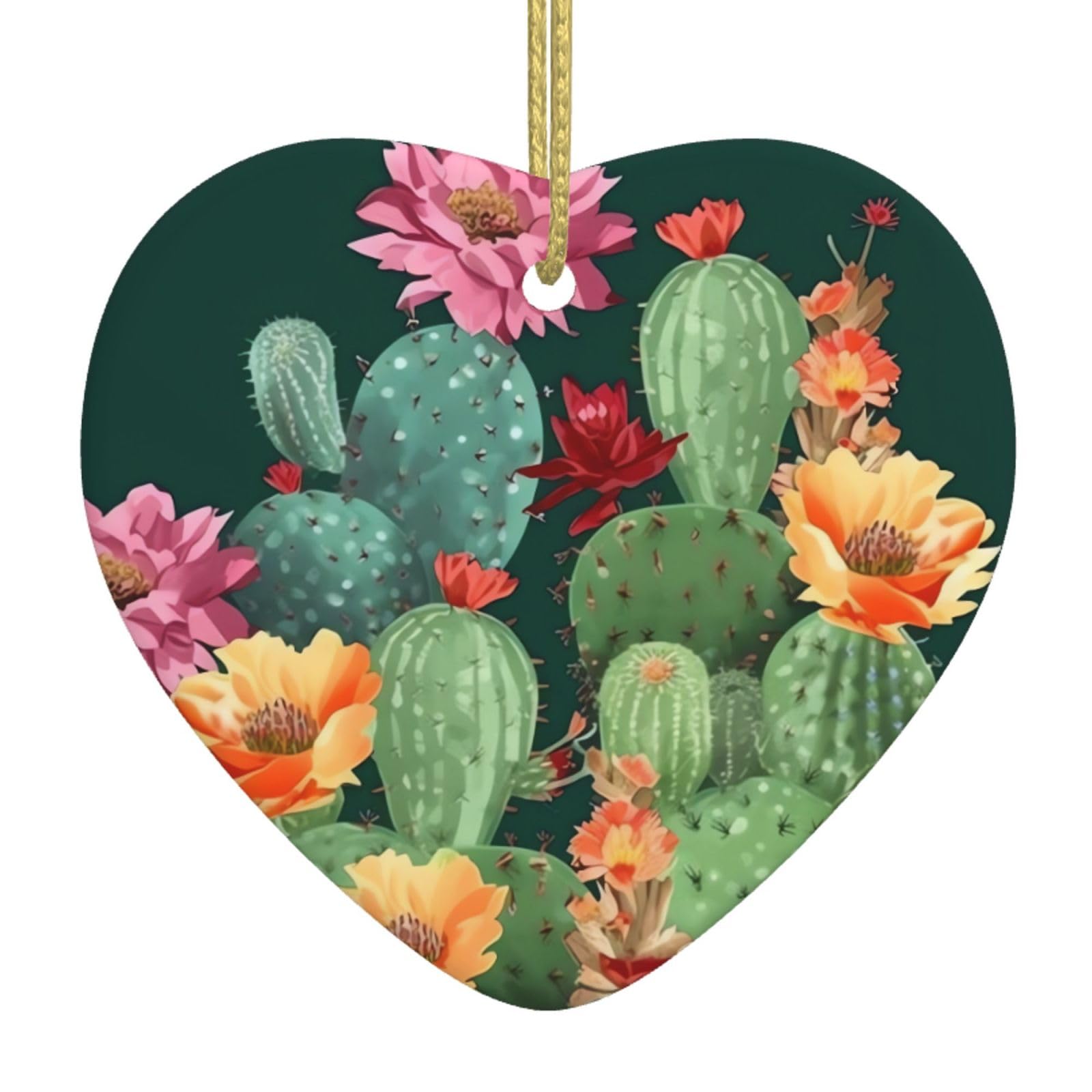 Fodpand Women's White Cactus Floral Bloom Christmas Ornaments 2025, Gift Exchange For Men, Collectible Ceramic Ornament Heart Hanging Ornaments For Christmas Tree Decoration