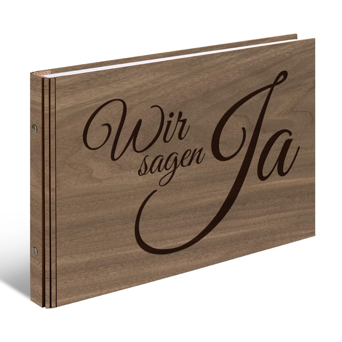 Hochzeit Gästebuch echtes Holz DIN A4 Buch - Ja - mit 72 Blatt / 144 Seiten Naturpapier Weiß