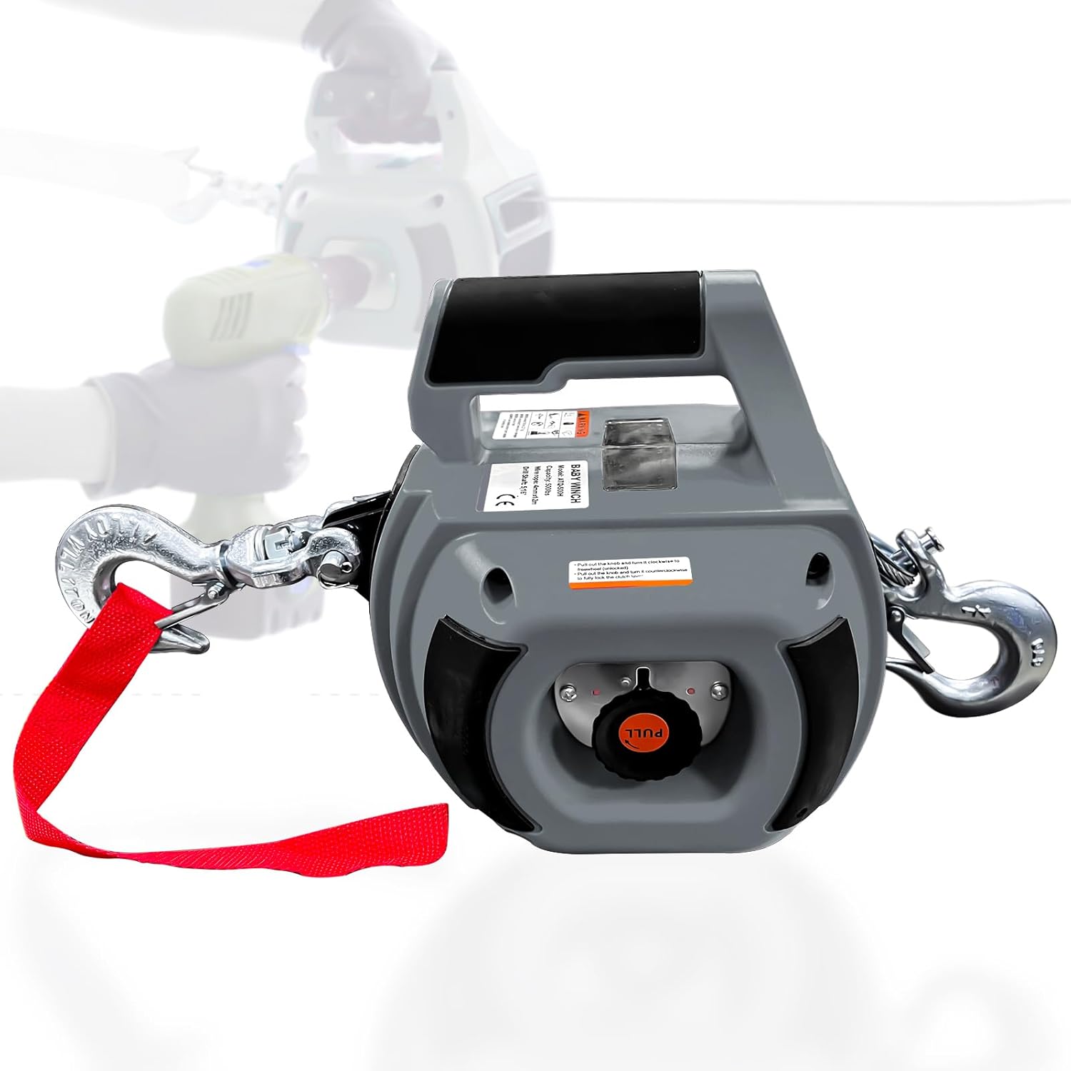 Portable Drill Winch 1000 LB Pulling Capacity with 40 Feet Alloy Steel Wire Rope