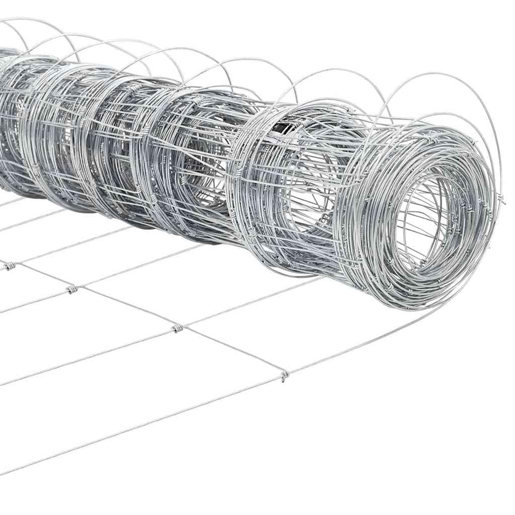 Valla de campo plateada, 25 x 1,2 m, acero galvanizado, valla de malla para exterior, jardín, terraza, solución resistente y duradera
