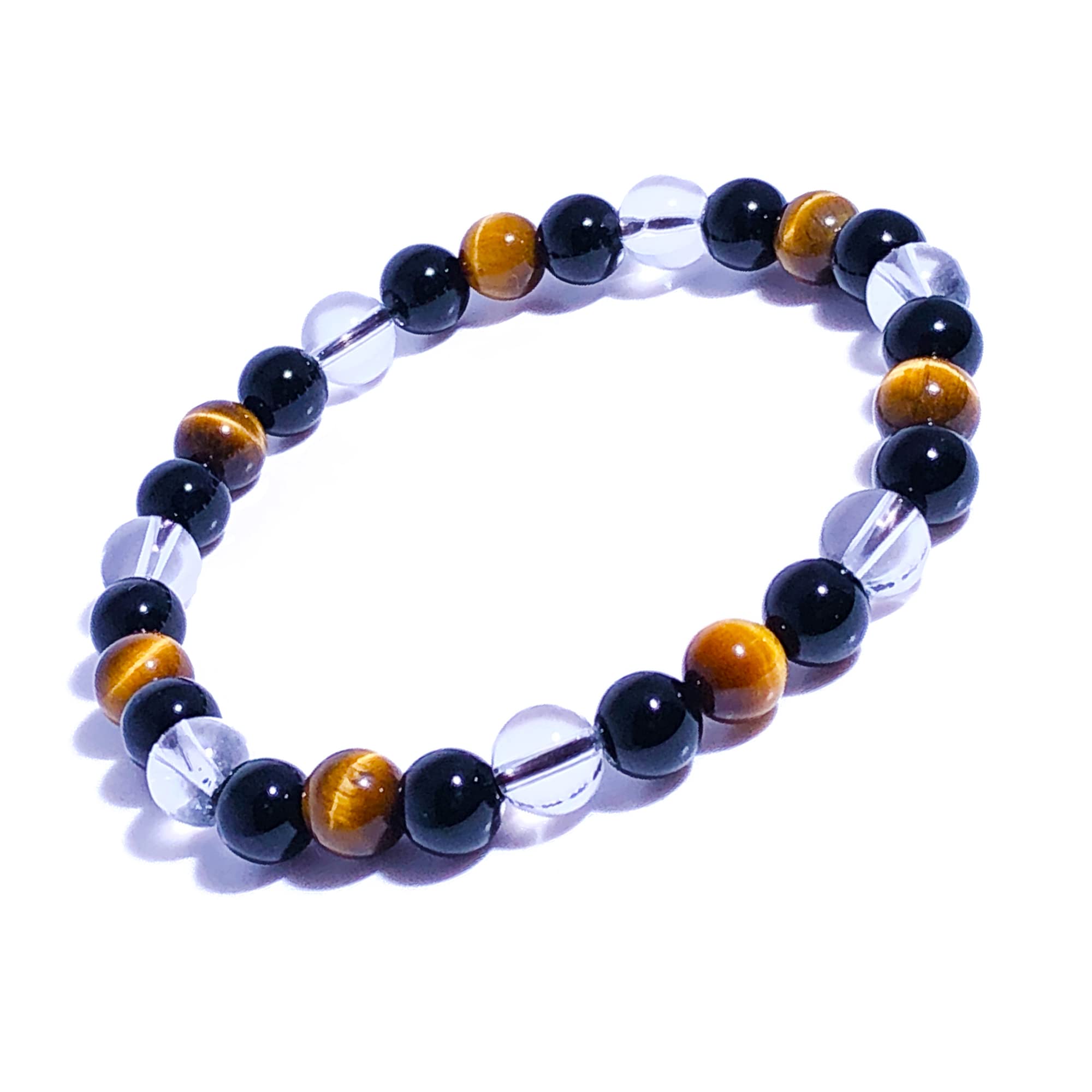 Dczosily Triple Protection Bracelet Natural Tiger's Eye Hematite Agate Stone Bracelet for Men Women Crystal Jewelry Healing Bracelets Bring Luck