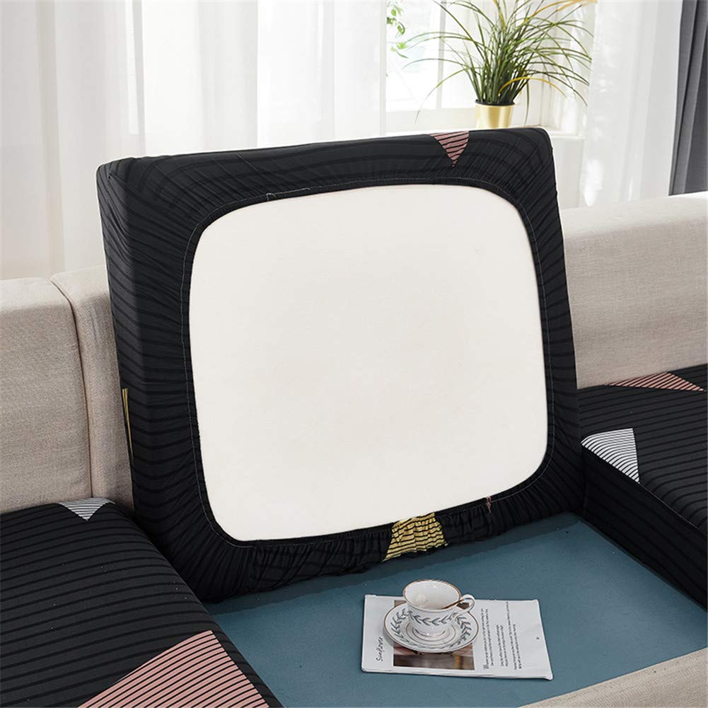 Sofa Seat Cushion Covers, Sofa Cushion Slipcovers Stretch with Elastic Band, Couch Cushion Covers Replacement for Individual Cushions (Black triangle,Large 4-seater)