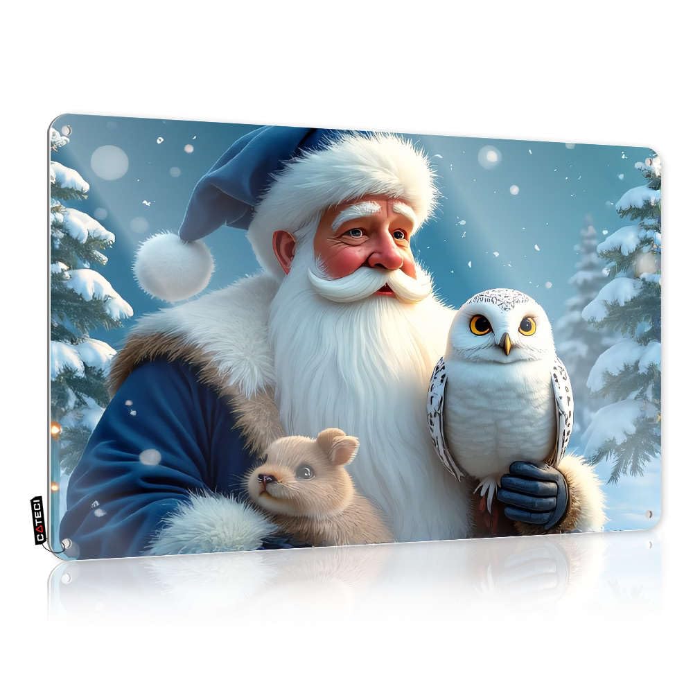 Framed Retirement Gift Funny Vintage Signs | Santa Claus With An Owl And A Hamster In A Snowy Forest. Humorous For Game Room Living Room(30X40CM)