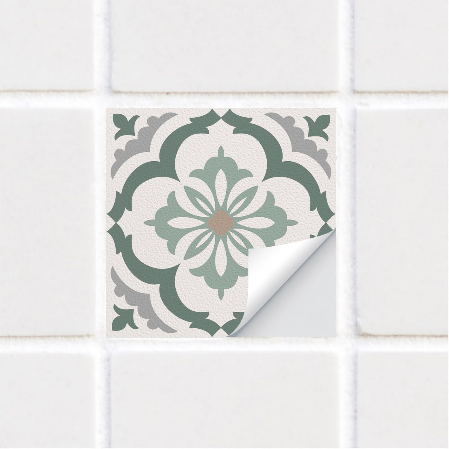 funlife 10 PCS 15X15cm Self-Adhesive Tile Stickers, Textured Vinyl Stick on Tiles, Backsplash Wall Art Decal for Kitchen DIY Decoration, Retro Dark Green and Gray