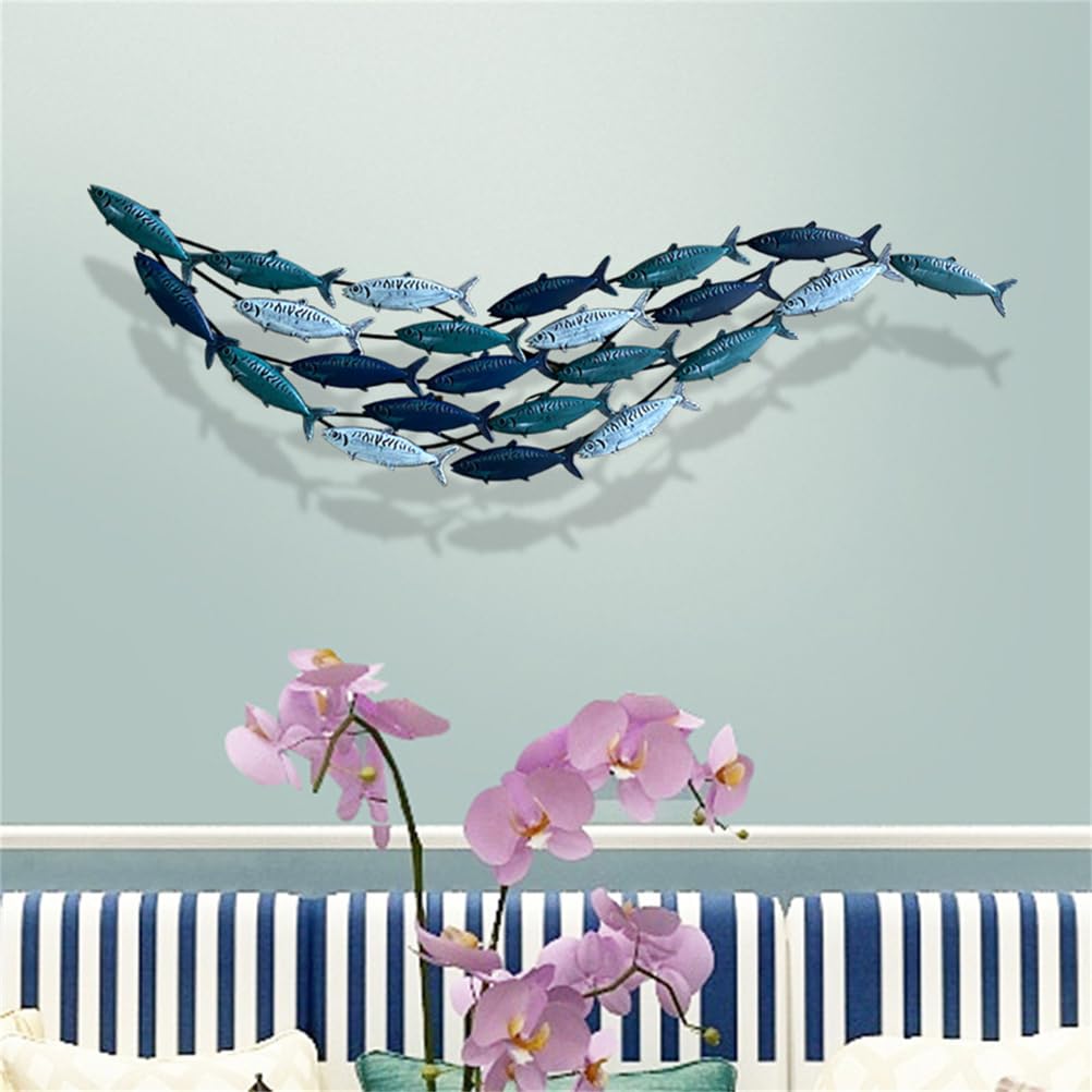 SEVOLY 150x44cm,Removable Coastal Metal Fish Wall Decor, Large School of 23 Fish Wall Art, 3D Fish Wall Sculpture,Nautical Fish Wall Décor,for Bedroom,Living Room