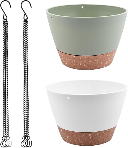 DKEBSKESR Paquete de 2 macetas colgantes de 8 pulgadas con cadenas para plantas de interior y exterior, cesta para plantas de interior, macetas