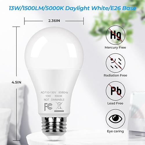 Miniatura 2 de GoBright Paquete de 12 bombillas LED A19, bombillas equivalentes a 100 W, bombillas LED blancas de luz diurna de 13 W 5000 K con base media E26