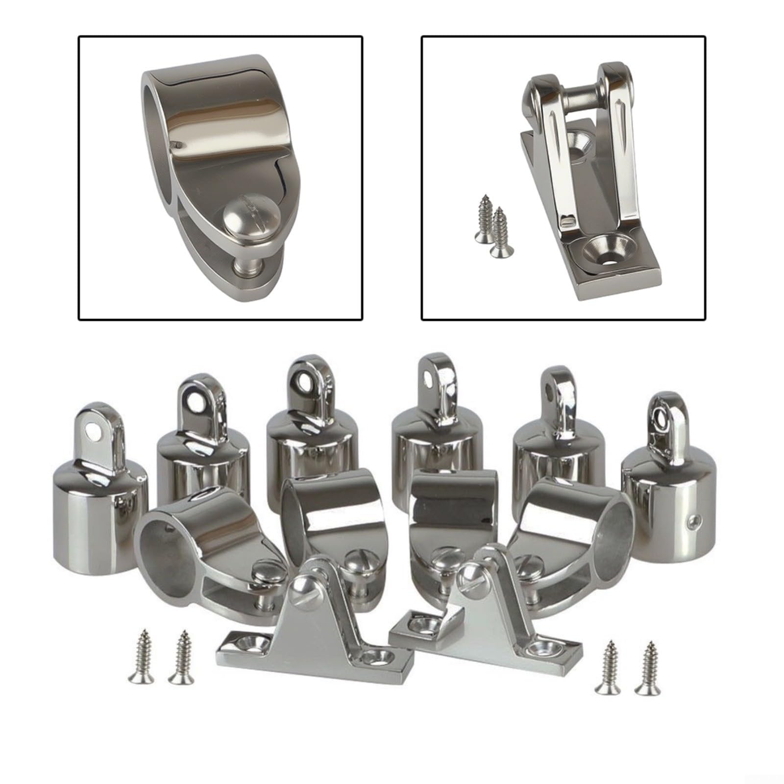 12-teiliges Top-Fittings-Set Aus 316 Edelstahl Für Bimini-Top, Polierte Bootsmarkisen-Beschläge Mit Ösen Und Klammern Für 7/8-Zoll-Rohre(22mm)