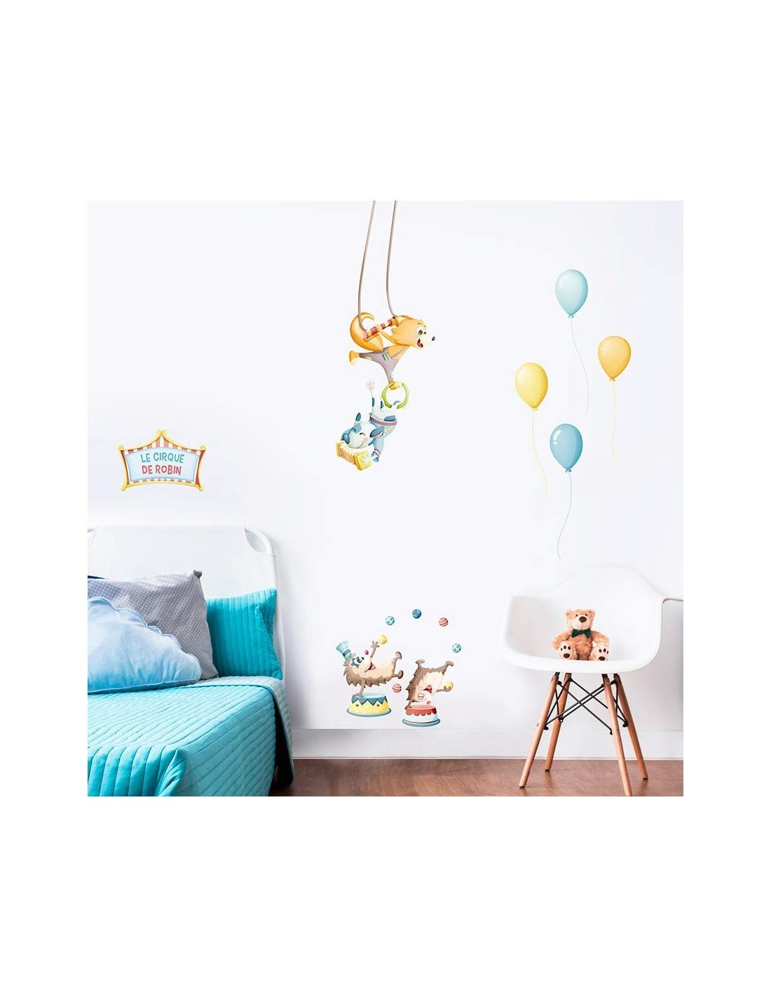 Sticker cirque animaux trapézistes 48 x 71 cm autocollant mural enfant