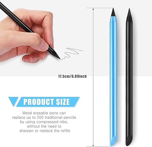 Miniatura 2 de 2 bolígrafos de metal sin tinta borrable, lápiz metálico de aluminio para escribir, dibujar, dibujar, suministros escolares de oficina en casa