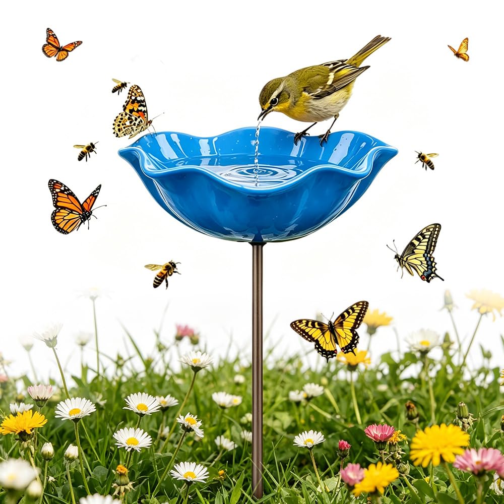 Bird Feeder Stand,Bird Tables for the Garden,Bird Feeding Station,Metal Bird Bath,Garden Decor,Vintage Freestanding Birdbaths & Supports for Outdoors Garden Patio Yard Lawn Decor (Blue)