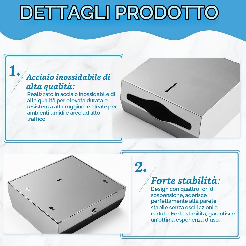 LANSKYLAN Dispenser Carta Asciugamani in Acciaio Inossidabile Dispenser Salviette Bagno da Muro Z/V Erogatori per Asciugamani di Carta Dispenser Carta Mani da Muro Può Contenere 250 Fino a 400 Fogli